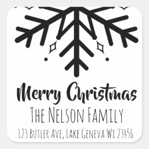 Black and White Snowflake Personalized Christmas Square Sticker
