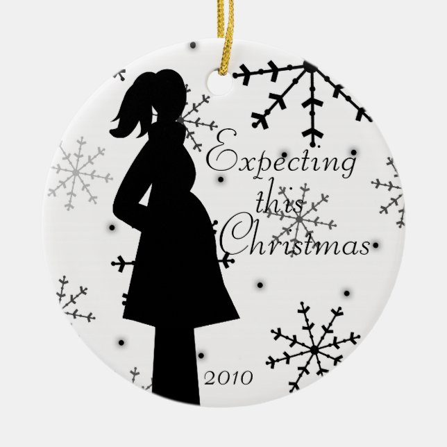 Black and White Snowflake Pregnancy Ornament (Front)