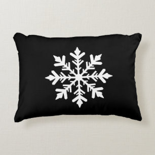 Black And White Snowflake Silhouette Festive Accent Pillow