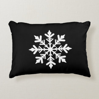Black And White Snowflake Silhouette Festive Accent Pillow