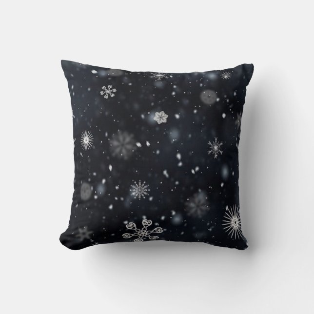 Black and White Snowflake Throw Pillow (Front)