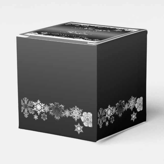 Black and White Snowflake Wedding Favor Box (Front Side)