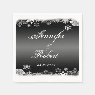Black and White Snowflake Wedding Paper Napkins