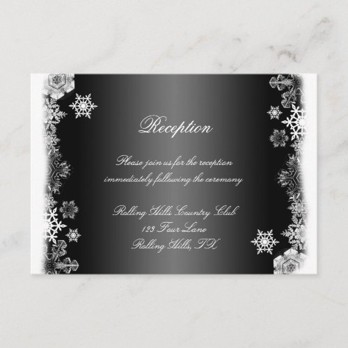Black and White Snowflake Wedding Reception Enclosure Card