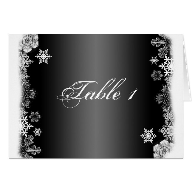 Black and White Snowflake Wedding Table Number (Front Horizontal)
