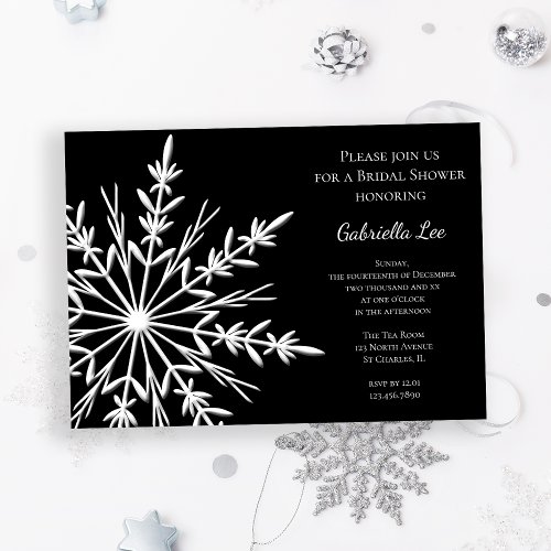 Black and White Snowflake Winter Bridal Shower Invitation