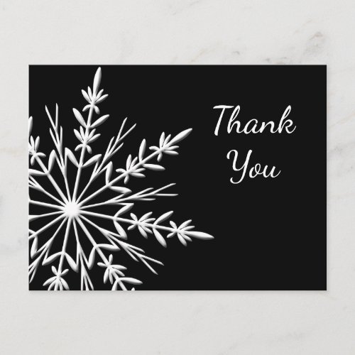 Black and White Snowflake Winter Thank You Postcard