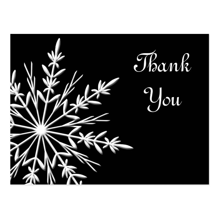 Black and White Snowflake Winter Thank You Postcard | Zazzle.com