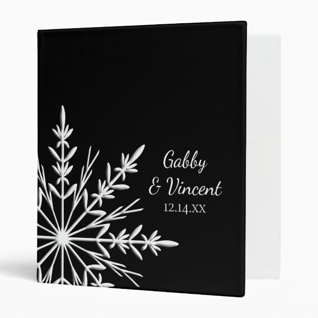 Black and White Snowflake Winter Wedding Binder (Front/Inside)