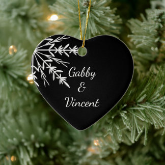 Black and White Snowflake Winter Wedding Ceramic Ornament