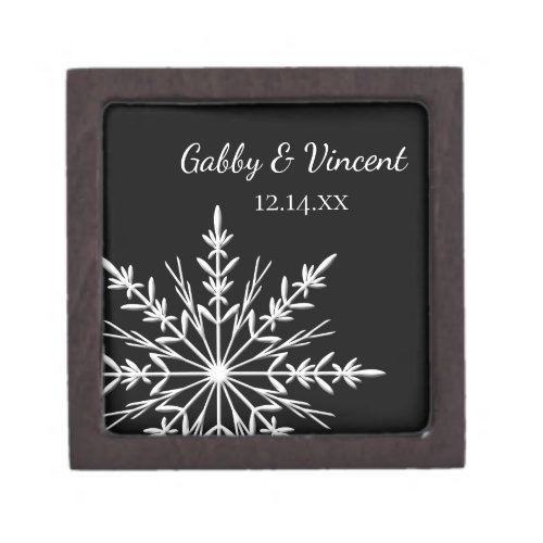 Black and White Snowflake Winter Wedding Jewelry Box