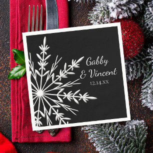 Black and White Snowflake Winter Wedding Paper Napkins