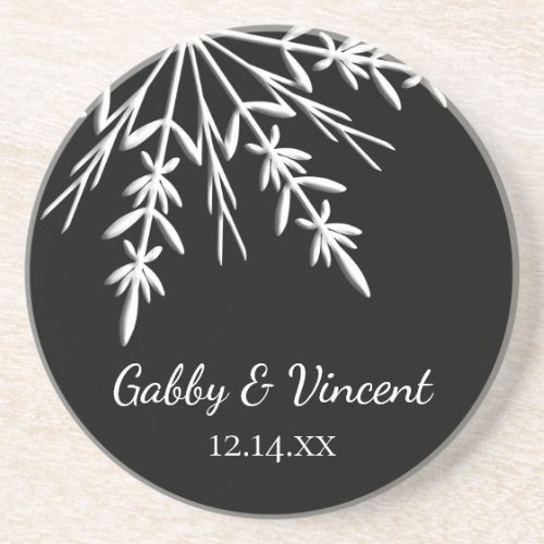 Black and White Snowflake Winter Wedding Sandstone Coaster