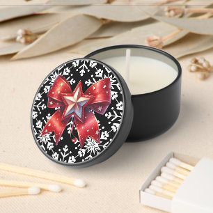 Black and White Snowflake With Big Red Bow Mini Candle Favors