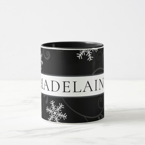 Black and White Snowflake with Name or Monogram Mug