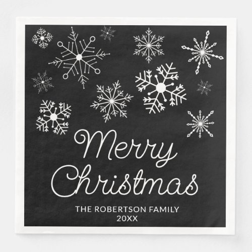 Black and White Snowflakes Christmas Party Paper Dinner Napkins