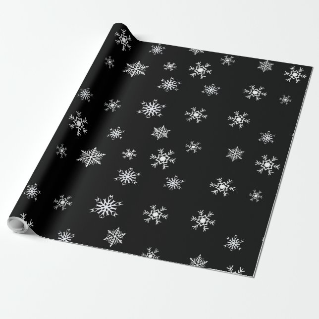 Black and White Snowflakes Christmas Wrapping Paper (Unrolled)