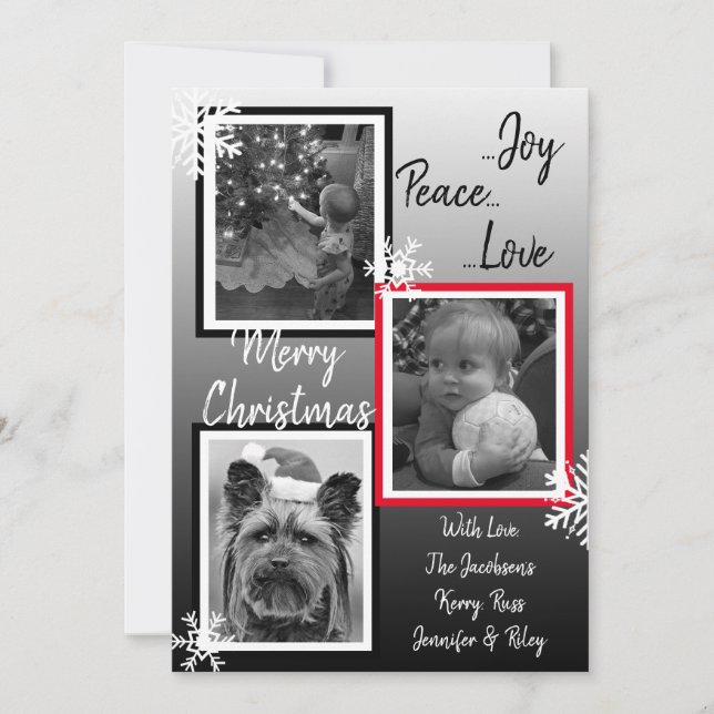 Black and white Snowflakes Family Photos Christmas Invitation (Front)