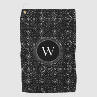 Black and White Snowflakes Pattern Monogram Golf Towel