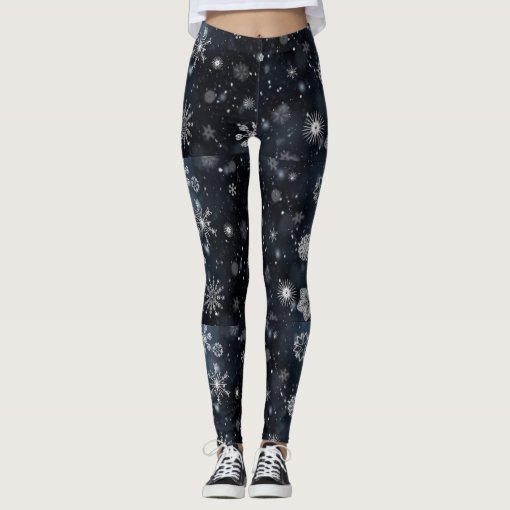 Black and White Snowflakes Winter Leggings | Zazzle