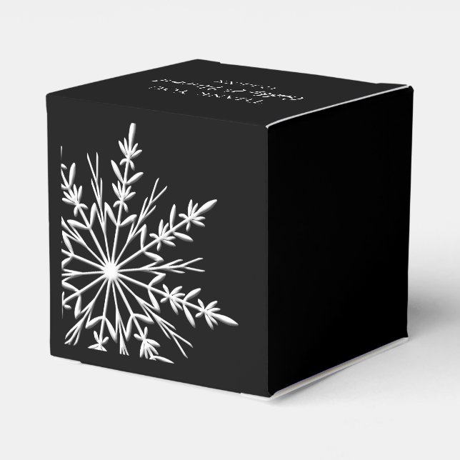 Black and White Snowflakes Winter Wedding Favor Boxes (Back Side)