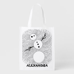 Black And White Snowman Personalized Grocery Bag