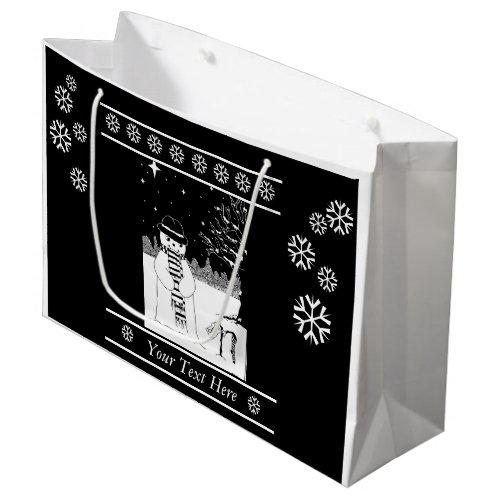 black and white snowman with scarf christmas large gift bag