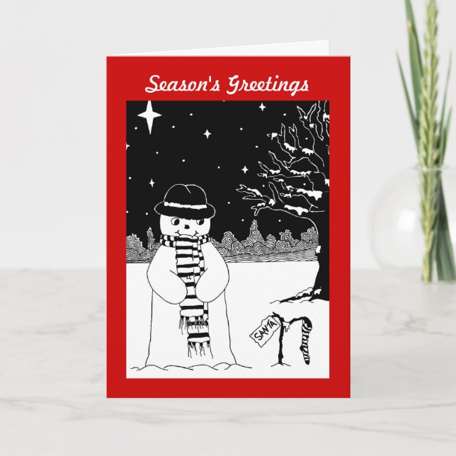 black and white snowman with scarf for christmas holiday card (Front)