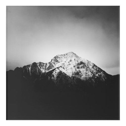 Black and white snowy mountain acrylic print