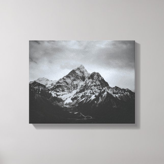 Black and white snowy mountain image on canvas print (Front)