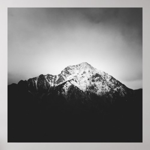 Black and white snowy mountain poster