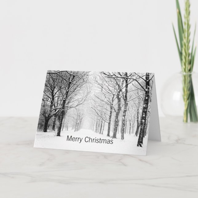 Black and White Snowy Trees Christmas Holiday Card (Front)