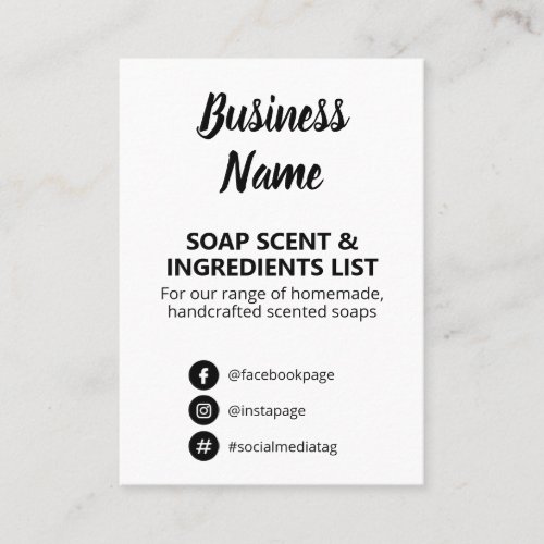 Black And White Soap Scent Ingredients List Business Card