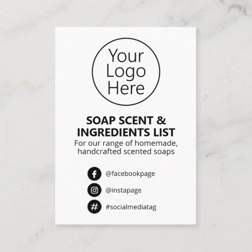 Black And White Soap Scent Ingredients List Logo Business Card