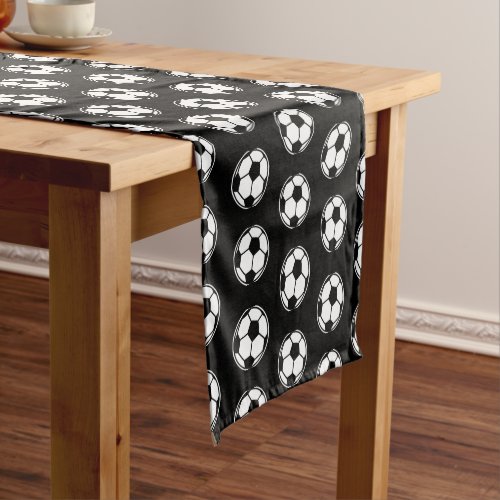 Black and white soccer ball athletic sports short table runner