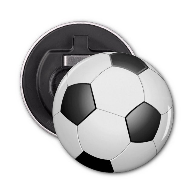 Black and White Soccer Ball Bottle Opener (Front)