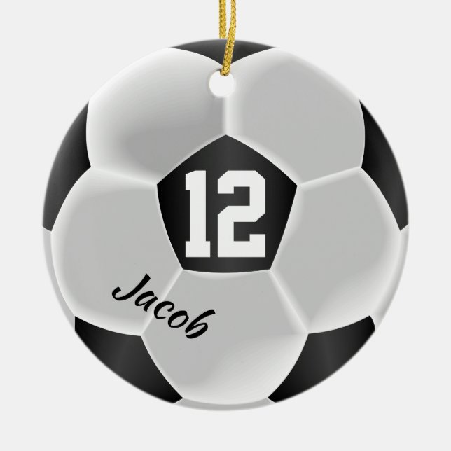 Black and White Soccer Ball Ceramic Ornament (Front)