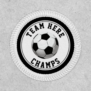 Black and white soccer ball champs and team name patch