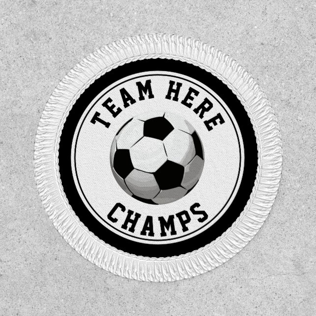 Black and white soccer ball champs and team name patch (Front)