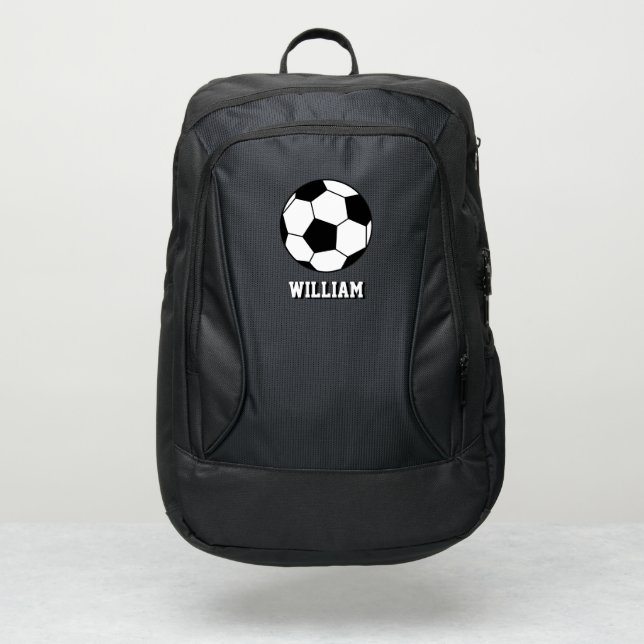 Black and White Soccer Ball Custom Name Port Authority® Backpack (Front)