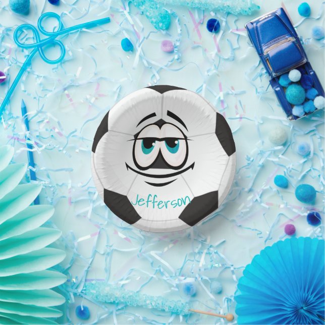 Black and white soccer ball funny face paper bowls (Party)