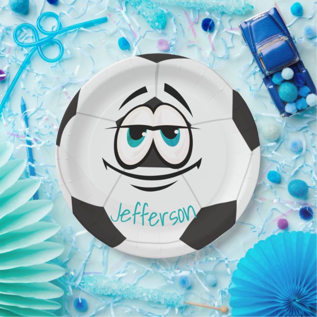 Black and white soccer ball funny face paper plates (Party)