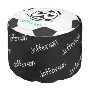 Black and white soccer ball funny face. pouf