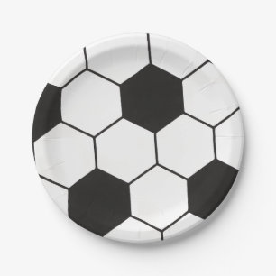 Black And White Soccer Ball Geometric Pattern  Paper Plates