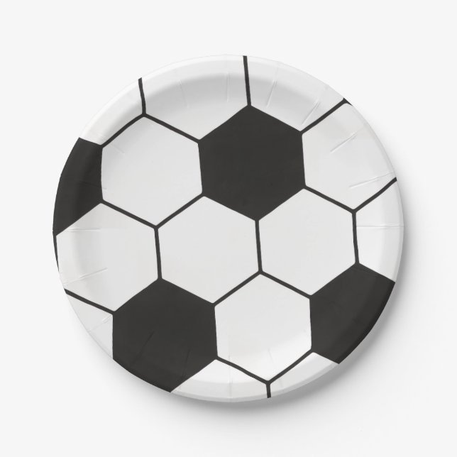 Black And White Soccer Ball Geometric Pattern  Paper Plates (Front)