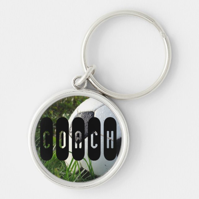 Black and White Soccer Ball in Green Grass Keychain (Front)