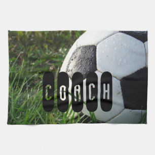 Black and White Soccer Ball in Green Grass Kitchen Towel