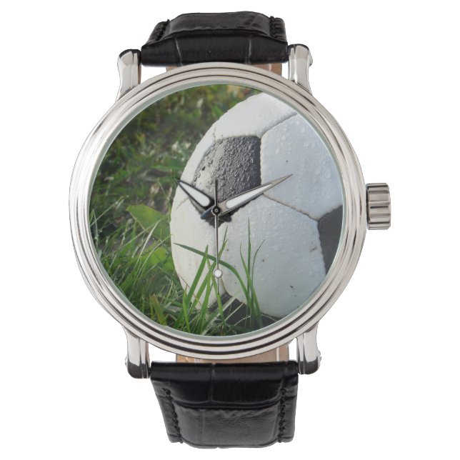 Black and White Soccer Ball in Green Grass Watch (Front)