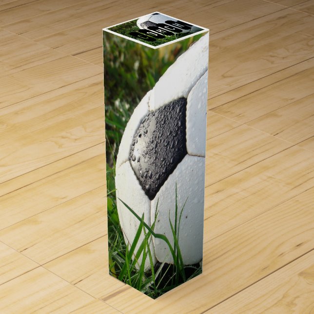 Black and White Soccer Ball in Green Grass Wine Gift Box (Front)