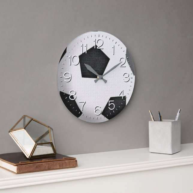 Black and White Soccer Ball  Large Clock (Office)